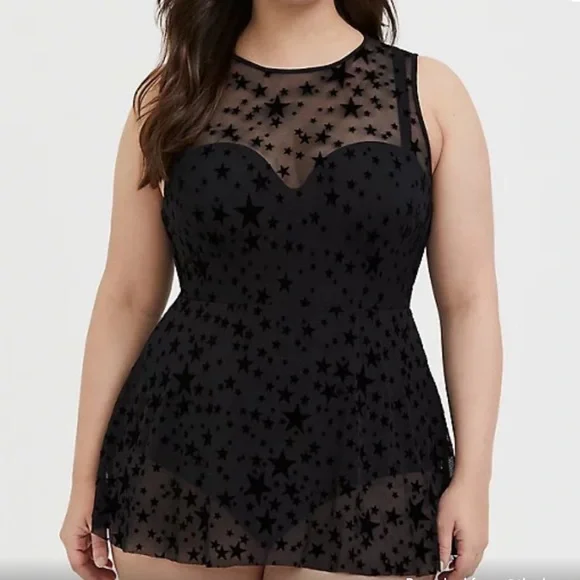 Women's Black Star Mesh swimsuit torrid 0 nwt - Picture 5 of 13